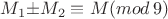 $M_1{\pm}M_2\equiv M(mod\,9)$