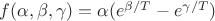 $f(\alpha,\beta,\gamma)=\alpha(e^{\beta/T}-e^{\gamma/T})$