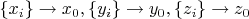 $\{{x_i}\}\to{x_0}, \{{y_i}\}\to{y_0}, \{{z_i}\}\to{z_0}$