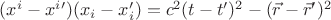 $(x^i-x^{i}')(x_{i}-x_{i}')=c^2(t-t')^2-(\vec{r}-\vec{r}')^2$