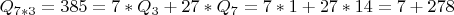 $Q_{7*3}=385=7*Q_3+27*Q_{7}=7*1+27*14=7+278$