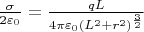 $\frac{\sigma}{ 2 \varepsilon_0} = \frac{q L}{4 \pi \varepsilon_0 (L^2 + r^2)^{\frac{3}{2}}}$