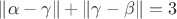 $\|\alpha-\gamma\|+\|\gamma-\beta\|=3$