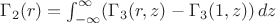 $\Gamma_2(r)=\int_{-\infty}^\infty (\Gamma_3(r,z)-\Gamma_3(1,z))\,dz$ $\Gamma_2(r)=\int_{-\infty}^\infty (\Gamma_3(r,z)-\Gamma_3(1,z))\,dz$