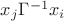 $% MathType!MTEF!2!1!+-
% feaafiart1ev1aaatCvAUfeBSjuyZL2yd9gzLbvyNv2CaerbuLwBLn
% hiov2DGi1BTfMBaeXatLxBI9gBaerbd9wDYLwzYbItLDharqqtubsr
% 4rNCHbGeaGqiVu0Je9sqqrpepC0xbbL8F4rqqrFfpeea0xe9Lq-Jc9
% vqaqpepm0xbba9pwe9Q8fs0-yqaqpepae9pg0FirpepeKkFr0xfr-x
% fr-xb9adbaqaaeGaciGaaiaabeqaamaabaabaaGcbaGaamiEamaaBa
% aaleaacaWGQbaabeaakiabfo5ahnaaCaaaleqabaGaeyOeI0IaaGym
% aaaakiaadIhadaWgaaWcbaGaamyAaaqabaaaaa!3D6D!
\[
x_j \Gamma ^{ - 1} x_i 
\]
$