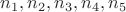$n_1, n_2, n_3, n_4, n_5$
