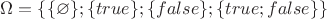 $\Omega=\{\{\varnothing\};\{true\};\{false\};\{true;false\}\}$