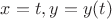 $x=t, y=y(t)$
