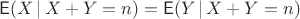 $\mathsf E(X\,|\,X+Y=n)=\mathsf E(Y\,|\,X+Y=n)$