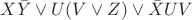 $X \bar Y \vee U(V \vee Z) \barX \vee \bar XUV$ $X \bar Y \vee U(V \vee Z) \barX \vee \bar XUV$