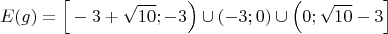$$E(g) = \Big[ -3+\sqrt{10}; -3 \Big) \cup (-3; 0) \cup \Big( 0; \sqrt{10}-3 \Big]$$