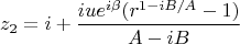 $$z_2=i+\frac{iue^{i\beta}(r^{1-iB/A}-1)}{A-iB}$$