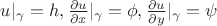 $u|_{\gamma}=h, \frac{\partial u}{\partial x}|_{\gamma}=\phi, \frac{\partial u}{\partial y}|_{\gamma}=\psi$
