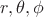 $r,\theta,\phi$