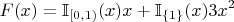 $$F(x)=\mathbb I _{[0,1)}(x)x+\mathbb I _{\{1\}}(x)3x^2$$