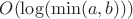 $O(\log(\min(a,b)))$