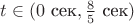 $t\in(0\ \text{сек},\frac 85\ \text{сек})$