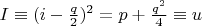 $I \equiv (i-\frac{q}{2})^2 = p + \frac{q^2}{4} \equiv u$