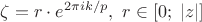 $\displaystyle \zeta=r\cdot e^{2\pi ik/p},\ r\in[0;\;|z|]$