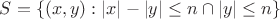 $S=\{(x, y): |x|-|y|\le n \cap |y|\le n\}$