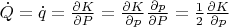 $\dot{Q}=\dot{q}=\frac{\partial K}{\partial P}=\frac{\partial K}{\partial p}\frac{\partial p}{\partial P}=\frac{1}{2}\frac{\partial K}{\partial p}$