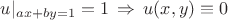 $u|_{ax+by=1} = 1 \, \Rightarrow \, u(x,y) \equiv 0$