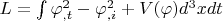$L= \int \varphi_{,t}^2 - \varphi_{,i}^2 + V(\varphi) d^3 x dt$