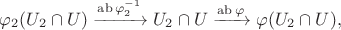 $\varphi_2(U_2\cap U)\xrightarrow[]{\operatorname{ab}\varphi_2^{-1}} U_2\cap U \xrightarrow[]{\operatorname{ab}\varphi} \varphi(U_2\cap U),$
