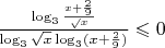 $\frac {\log_3 {\frac {x+\frac 2 9} \sqrt{x}}} {\log_3 {\sqrt{x}} \log_3 ({x+\frac 2 9})}\leqslant 0 $