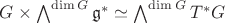 $G\times\bigwedge^{\dim G}\mathfrak g^*\simeq\bigwedge^{\dim G}T^*G$ $G\times\bigwedge^{\dim G}\mathfrak g^*\simeq\bigwedge^{\dim G}T^*G$