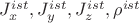 $J^{ist}_x,J^{ist}_y,J^{ist}_z,\rho^{ist}$