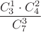 $\dfrac{C_3^1\cdot C_4^2}{C_7^3}$