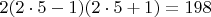 $2(2\cdot5-1)(2\cdot5+1) = 198$
