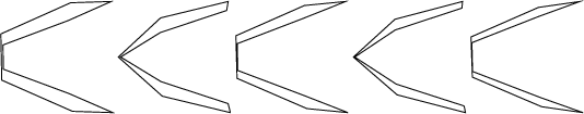 $$\begin{tikzpicture}\draw [black, thin](1.2810,0.0230) -- (0.0162,0.5842) -- (0.0000,1.4158) -- (1.2463,1.9770) -- (1.9711,2.0000) -- (1.2028,1.6566) -- (0.0398,1.2178) -- (0.0429,0.7822) -- (1.2163,0.3434) -- (2.0000,0.0000) -- (1.2810,0.0230);\draw [black, thin](4.1000,0.0000) -- (2.8847,0.2955) -- (2.1000,1.0000) -- (2.8535,1.7045) -- (4.0610,2.0000) -- (4.0344,1.8379) -- (2.8513,1.4423) -- (2.1407,1.0000) -- (2.8614,0.5577) -- (4.0604,0.1621) -- (4.1000,0.0000);\draw [black, thin](6.2000,0.0000) -- (5.4668,0.0726) -- (4.2195,0.6167) -- (4.2000,1.3833) -- (5.4230,1.9274) -- (6.1595,2.0000) -- (5.4050,1.6966) -- (4.2240,1.2407) -- (4.2303,0.7593) -- (5.4275,0.3034) -- (6.2000,0.0000);\draw [black, thin](8.2758,0.1198) -- (8.3000,0.0000) -- (7.0802,0.3200) -- (6.3000,1.0000) -- (7.0413,1.6800) -- (8.2481,2.0000) -- (8.2370,1.8802) -- (7.0449,1.4863) -- (6.3214,1.0000) -- (7.0627,0.5137) -- (8.2758,0.1198);\draw [black, thin](9.6349,0.2732) -- (10.4000,0.0000) -- (9.6607,0.1065) -- (8.4241,0.6383) -- (8.4000,1.3617) -- (9.6045,1.8935) -- (10.3439,2.0000) -- (9.5999,1.7268) -- (8.4155,1.2586) -- (8.4265,0.7414) -- (9.6349,0.2732);\end{tikzpicture}$$