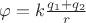 $\[\varphi  = k\frac{{{q_1} + {q_2}}}{r}\]$