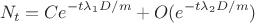 $$N_t=C e^{-t\lambda_1 D/m}+O(e^{-t\lambda_2 D/m})$$