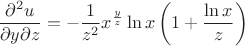 $$\frac{\partial^2 u}{\partial y\partial z}=-\frac{1}{z^2}x^{\frac{y}{z}}\ln{x}\left(1+\frac{\ln{x}}{z}\right)$$