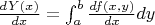 $\frac{dY(x)}{dx}=\int_{a}^{b}\frac{df(x,y)}{dx}dy$