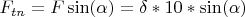 $F_{tn} = F \sin(\alpha) = \delta \ast 10 \ast \sin(\alpha)$