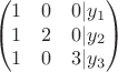 $$
\begin{pmatrix}
1 & 0 & 0 |y_1\\
1 & 2 & 0 |y_2\\
1 & 0 & 3 |y_3
\end{pmatrix}
$$