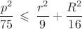 $$
\frac {p^2}{75}\,\leqslant\,\frac{r^2}{9}+\frac{R^2}{16} 
$$