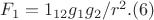 $F_1  = 1_{12} g_1g_2/r^2.                      (6)$