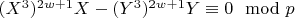 $(X^3)^{2w +1}X-(Y^3)^{2w+1}Y\equiv 0\mod p$