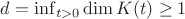 $d=\inf_{t>0}\dim K(t)\ge 1$