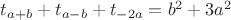 $t_{a+b}+t_{a-b}+t_{-2a}=b^2+3a^2$