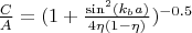 $\frac{C}{A}=(1+\frac{\sin^2(k_b a)}{4 \eta(1-\eta)})^{-0.5}$