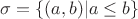 $\sigma= \{(a, b) | a \leq b\}$