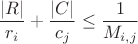 $$\frac{\vert{}R\vert{}}{r_i} + \frac{\vert{}C\vert{}}{c_j} \le \frac{1}{M_{i,j}}$$