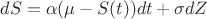 $$dS = \alpha(\mu - S(t))dt + \sigma dZ $$ $$dS = \alpha(\mu - S(t))dt + \sigma dZ $$