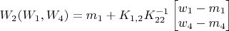 $W_2(W_1,W_4)=m_1+K_{1,2}K^{-1}_{22}\begin{bmatrix}
w_1 - m_1\\
w_4 - m_4 
\end{bmatrix}$